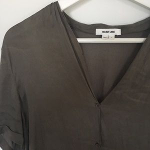Helmut Lang silk look linen V-neck button blouse